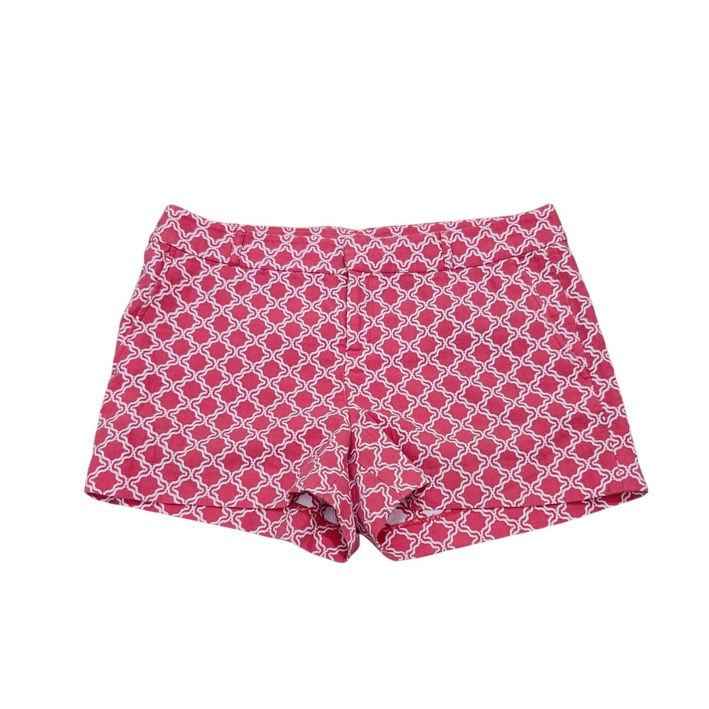 Banana Republic Pink White‎ Geometric Print Shorts Size 14 Cotton Blend Mid Rise